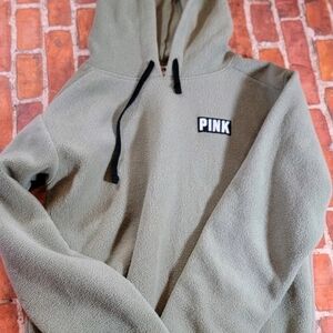 Victorias Secret PINK Polar Fleece Pullover Hoodie Green Sz Small Guc Sweatshirt